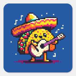 Musical Taco - Funny Pixel Art Mariachi Design Quadratischer Aufkleber