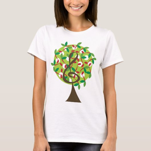 Musical Treble Cherry Notes Baum Whimsical Nature T-Shirt (Vorderseite)