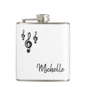 Musical Treble Clef Einfach Schwarz-weiß Flachmann (Vorderseite)