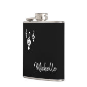 Musical Treble Clef Einfache Schwarz-weiße Typogra Flachmann (Links)