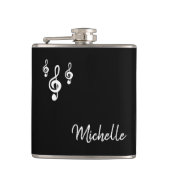 Musical Treble Clef Einfache Schwarz-weiße Typogra Flachmann (Vorderseite)