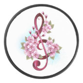 Musical treble clef notes with Sakura flowers Eishockey Puck (Vorderseite)