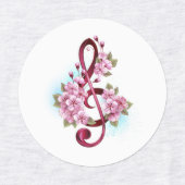 Musical treble clef notes with Sakura flowers Etiketten (Design 2)