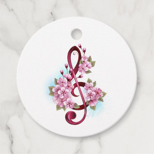 Musical treble clef notes with Sakura flowers Geschenkanhänger (Vorderseite)
