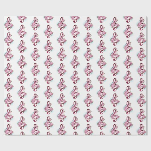 Musical treble clef notes with Sakura flowers Geschenkpapier (Flach)