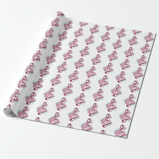 Musical treble clef notes with Sakura flowers Geschenkpapier (Ungerollt)