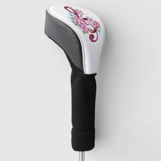 Musical treble clef notes with Sakura flowers Golf Headcover (angewinkelt)