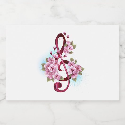 Musical treble clef notes with Sakura flowers Lebensmitteletikett (Einzelnes Label)