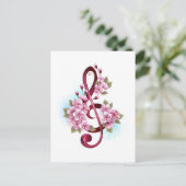Musical treble clef notes with Sakura flowers Postkarte (Stehend Vorderseite)
