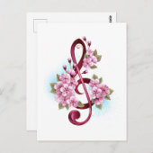 Musical treble clef notes with Sakura flowers Postkarte (Vorne/Hinten)