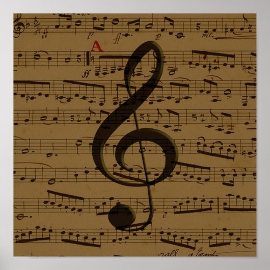 Musical Treble Clef Sheet Music Classic Poster (Vorne)