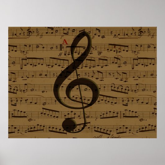 Musical Treble Clef Sheet Music Classic Poster (Vorne)