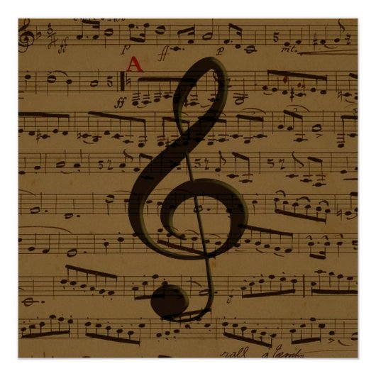 Musical Treble Clef Sheet Music Classic Poster (Vorderseite)