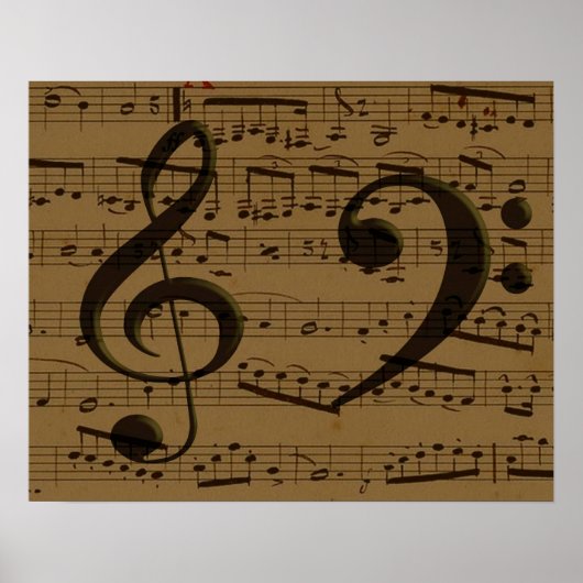 Musical Treble Clef Sheet Music Classic Poster (Vorne)