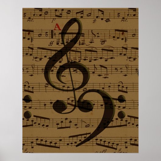Musical Treble Clef Sheet Music Classic Poster (Vorne)