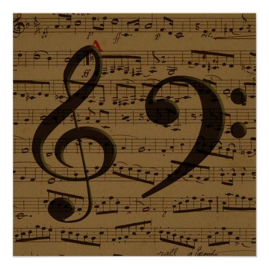 Musical Treble Clef Sheet Music Classic Poster (Vorderseite)