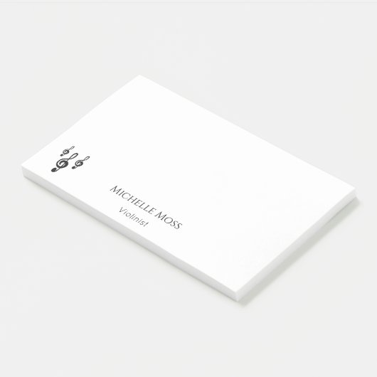 Musical Treble Clef Symbole Niedlich Schwarz-weiß Post-it Klebezettel (angewinkelt)