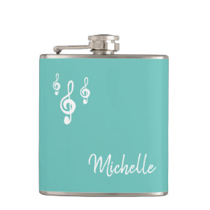 Musical Treble Clef Typografie Trendy Aquamarin Gr Flachmann