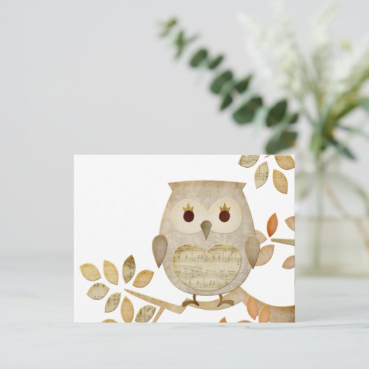 Musical Tree Owl Postkarte (Stehend Vorderseite)