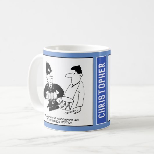 Musical UK Policeman mit Accordion. Funny Kaffeetasse (Vorderseite Links)