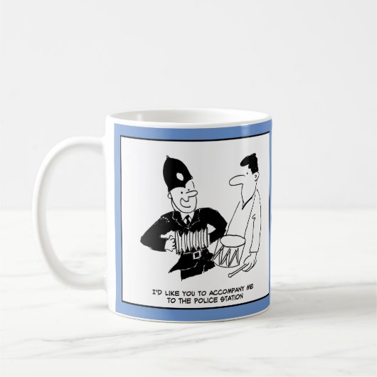 Musical UK Policeman mit Accordion. Funny Kaffeetasse (Links)