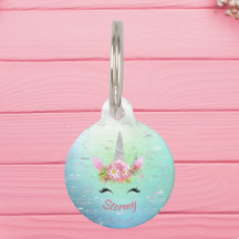 Musical Unicorn Horn und Blume Round Pet Tag
