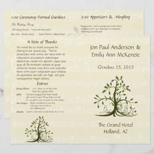 Musical Whispy Tree Wedding Programm (Vorne/Hinten)