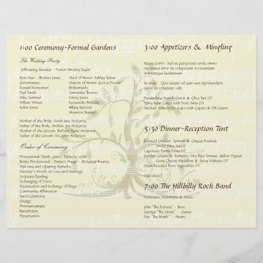 Musical Whispy Tree Wedding Programm (Rückseite)