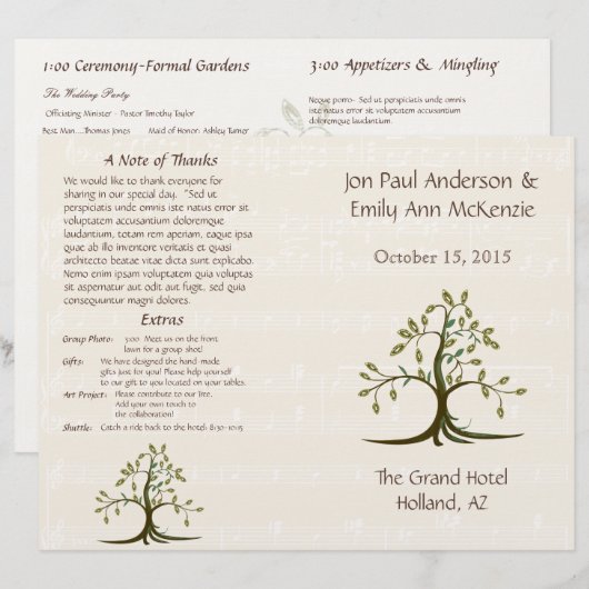 Musical Whispy Tree Wedding Programm (Vorne/Hinten)