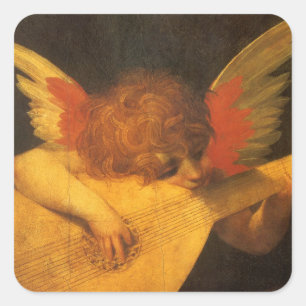Musician Angel Lute von Rosso Fiorentino Quadratischer Aufkleber