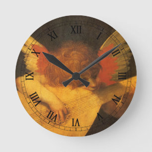 Musician Angel Lute von Rosso Fiorentino Runde Wanduhr