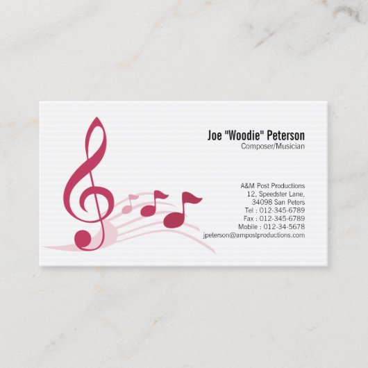 Musician Business Card Treble Clef Musiknoten Visitenkarte (Vorderseite)