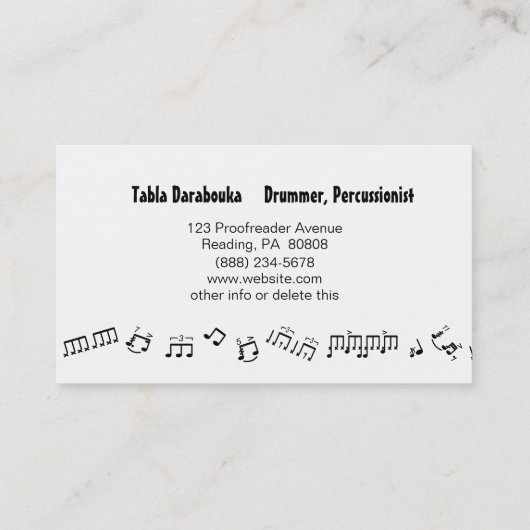 Musician Business Cards Percussion Drummer Notes Visitenkarte (Rückseite)