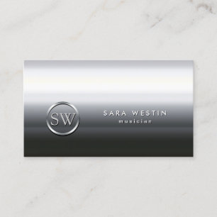 Musician Chrome Texture Monogram Business Card Visitenkarte