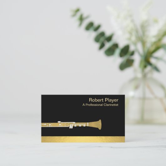 Musician Clarinet Player Audio Gold Sound Waves Visitenkarte (Stehend Vorderseite)
