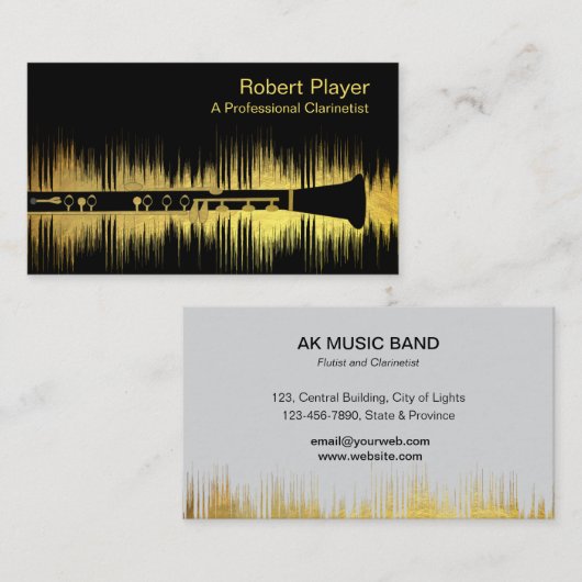 Musician Clarinet Player Audio Gold Sound Waves Visitenkarte (Vorne/Hinten)