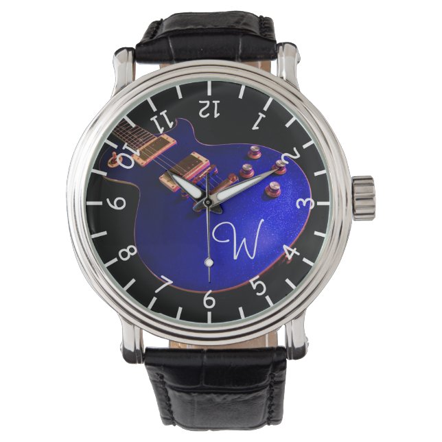 Musician Cool Blue Sparkle Electric Rock Gitarre Armbanduhr (Vorderseite)