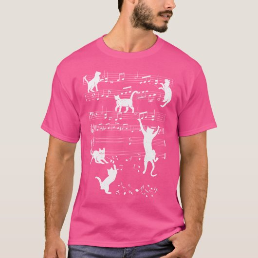 Musician Cute Cat Playing On Musical Notes Music L T-Shirt (Vorderseite)