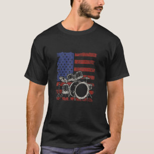 Musician Drummer Us Flag Schlagzeug Drum Set Patri T-Shirt