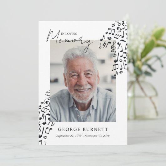 Musician Music Teacher Notes In Loving Memory Einladung (Stehend Vorderseite)