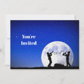 Musicians Blue Full Moon Birthday Einladung (Vorderseite)