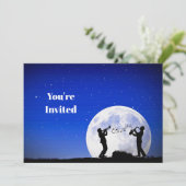 Musicians Blue Full Moon Birthday Einladung (Stehend Vorderseite)