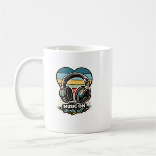 Musik An Welt Aus Vintage-Kopfhörer-Design Kaffeetasse