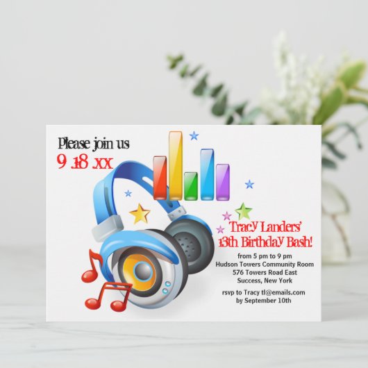 Musik aus der Kopfhörer-Party Einladung (Stehend Vorderseite)