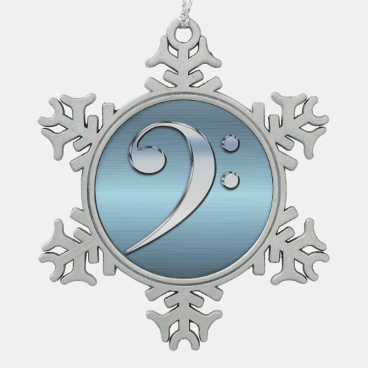 Musik-Bassschlüssel auf metallischer Schneeflocken Zinn-Ornament (Vorderseite)
