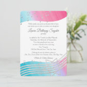 Musik Bat Mitzvah Wasserfarbe und Silber Einladung (Stehend Vorderseite)