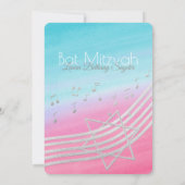 Musik Bat Mitzvah Wasserfarbe und Silber Einladung (Rückseite)