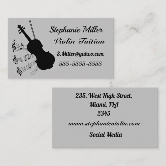 Musik Beruflich. Geige. Visitenkarte (Vorne/Hinten)