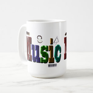 Musik-Bild-Logo mit Instrumenten, Kaffeetasse