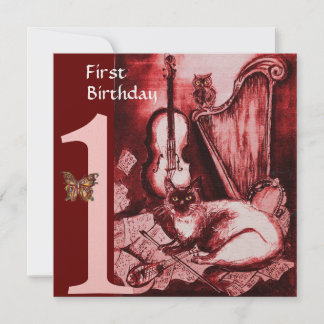 MUSIK CAT erste Geburtstagsparty, Red Gold Einladung